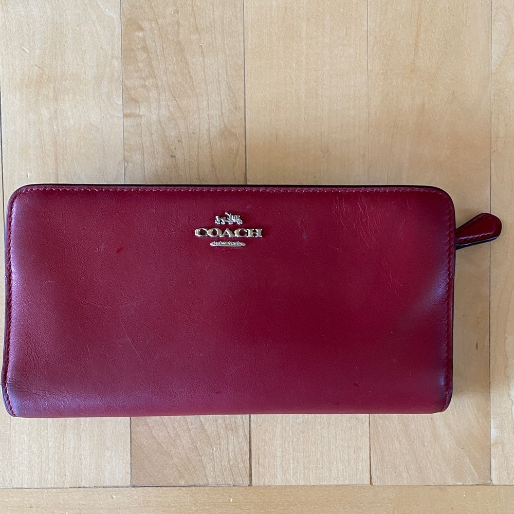 Coach Burgundy Leather Zip Wallet